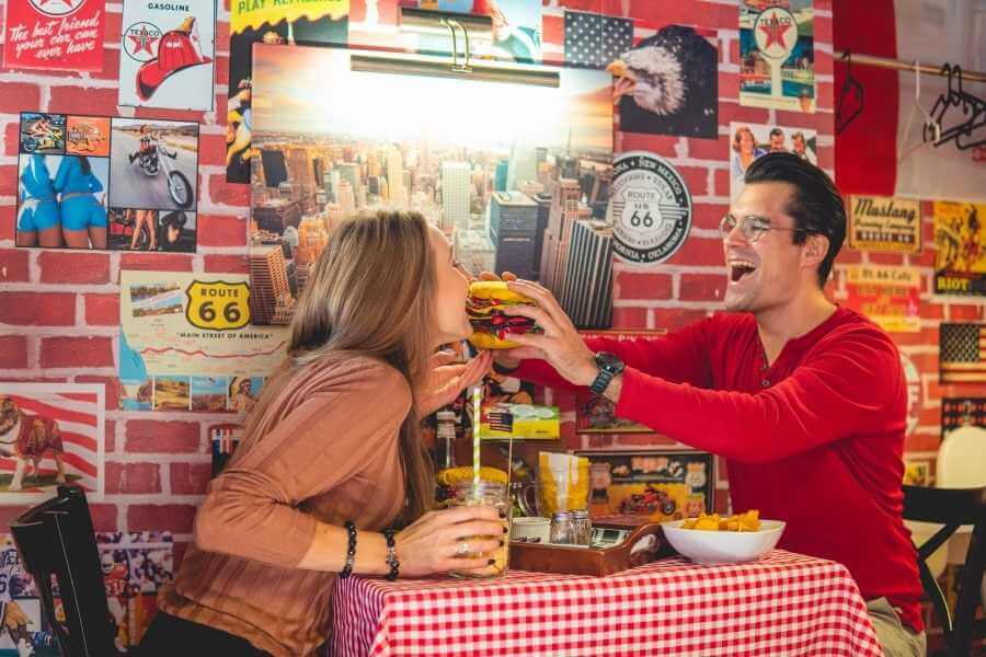 April Fools’ – happy couple shares a Burger Sock. 